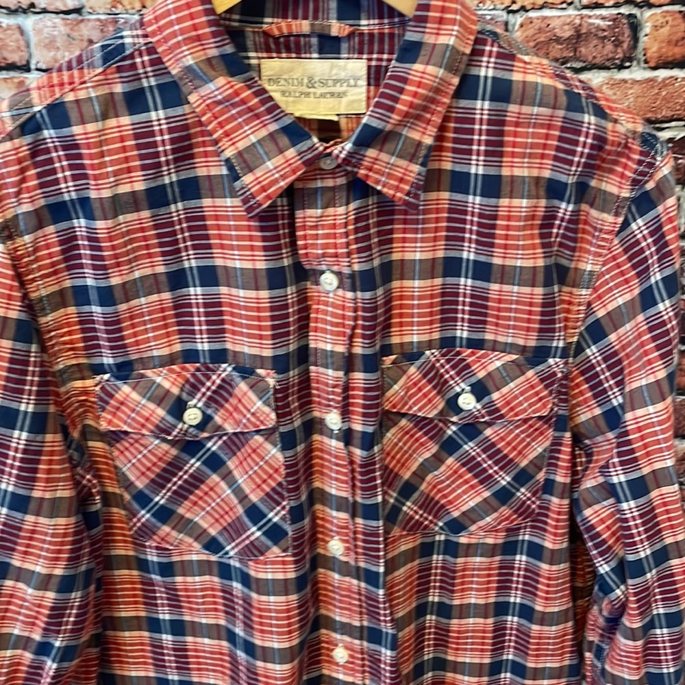 Ralph Lauren Denim & Supply men’s plaid long sleeve casual shirt medium red blue